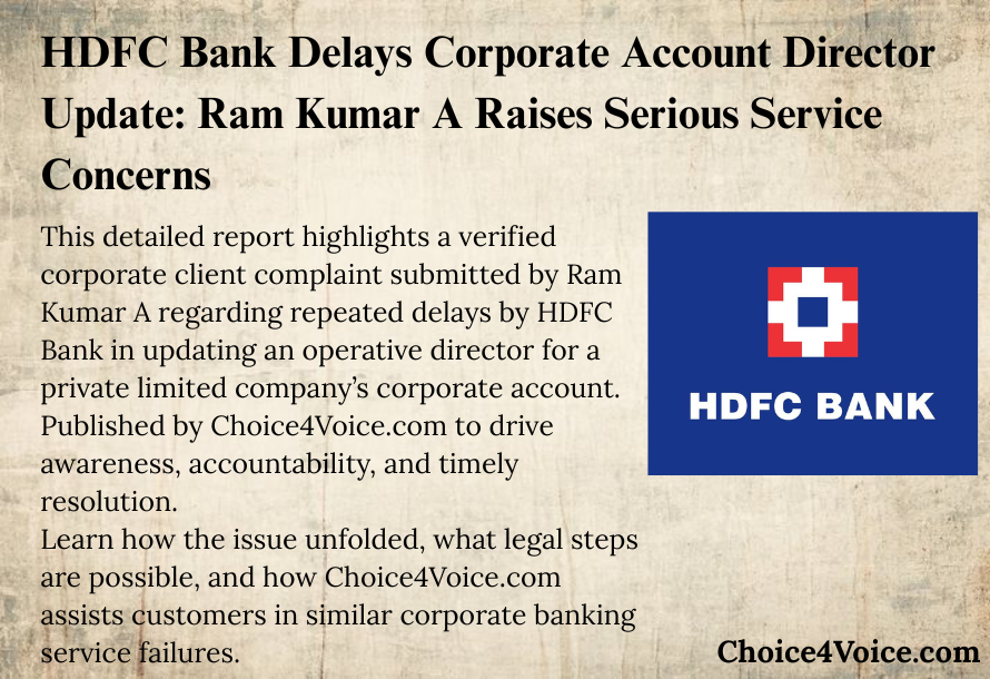 HDFC Bank Delays Corporate Account Director Update: Ram Kumar A Raises Serious Service Concerns