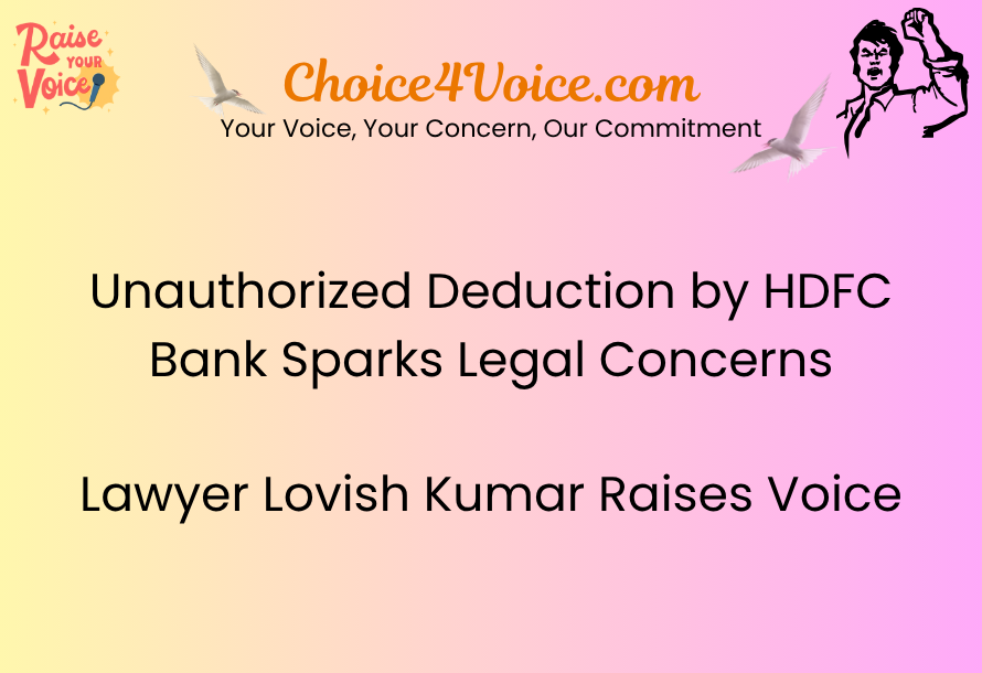 Unauthorized Deduction by HDFC Bank Sparks Legal Concerns — Lawyer Lovish Kumar Raises Voice