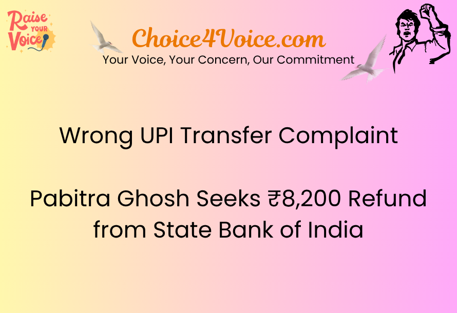 Wrong UPI Transfer Complaint Pabitra Ghosh Seeks ₹8,200 Refund from State Bank of India