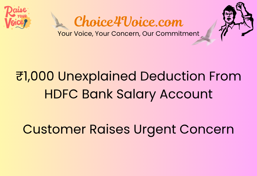 ₹1,000 Unexplained Deduction From HDFC Bank Salary Account — Customer Raises Urgent Concern